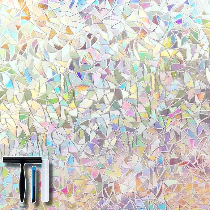 Window Privacy Film Static Clings Vinyl 3D Decals, Stickers Rainbow Film for Glass Door Heat Control Anti UV 17.5 x 78.7 Inches Decor Decorative