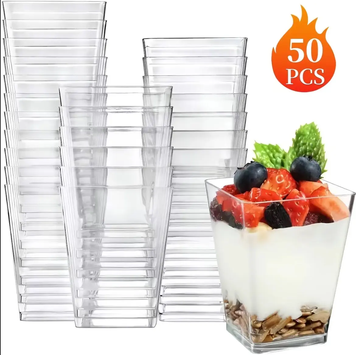 50 Pack 5oz Plastic Dessert Cups with Lids and Spoons,IndoorOutdoor Use,Home Users Party Hosts,Christmas ThanksgivingNew Year Halloween Easter Valentine Graduation,lce CreamDessert Cups, Food Containers,Baking Tools,Party Decor PicnicSupplies