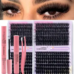Fluffy Black 80D+100D Cluster Lash Extensions - D Curl 9-18mm Soft Stem Segmented False Eyelashes Individual Cluster Lashes With Waterproof Lash Bond And Seal Glue, Lashes Remover And Professional Eyelash Tweezers At Home
