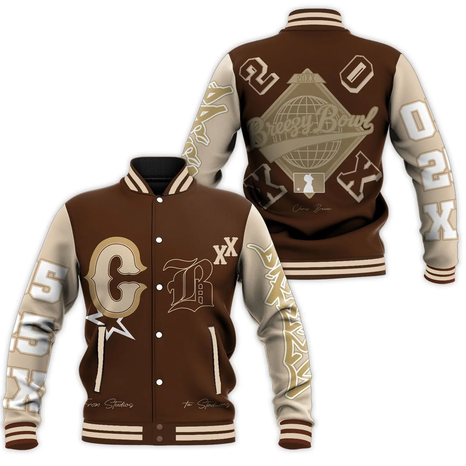 Breezy Bowl Globe Logo Varsity Jacket Big Letter C CB Graphic Loose Fit Casual Sporty Baseball Jacket Oversized Hip Hop Outerwear Autumn Winter Fashion Men Women Coat From Studios