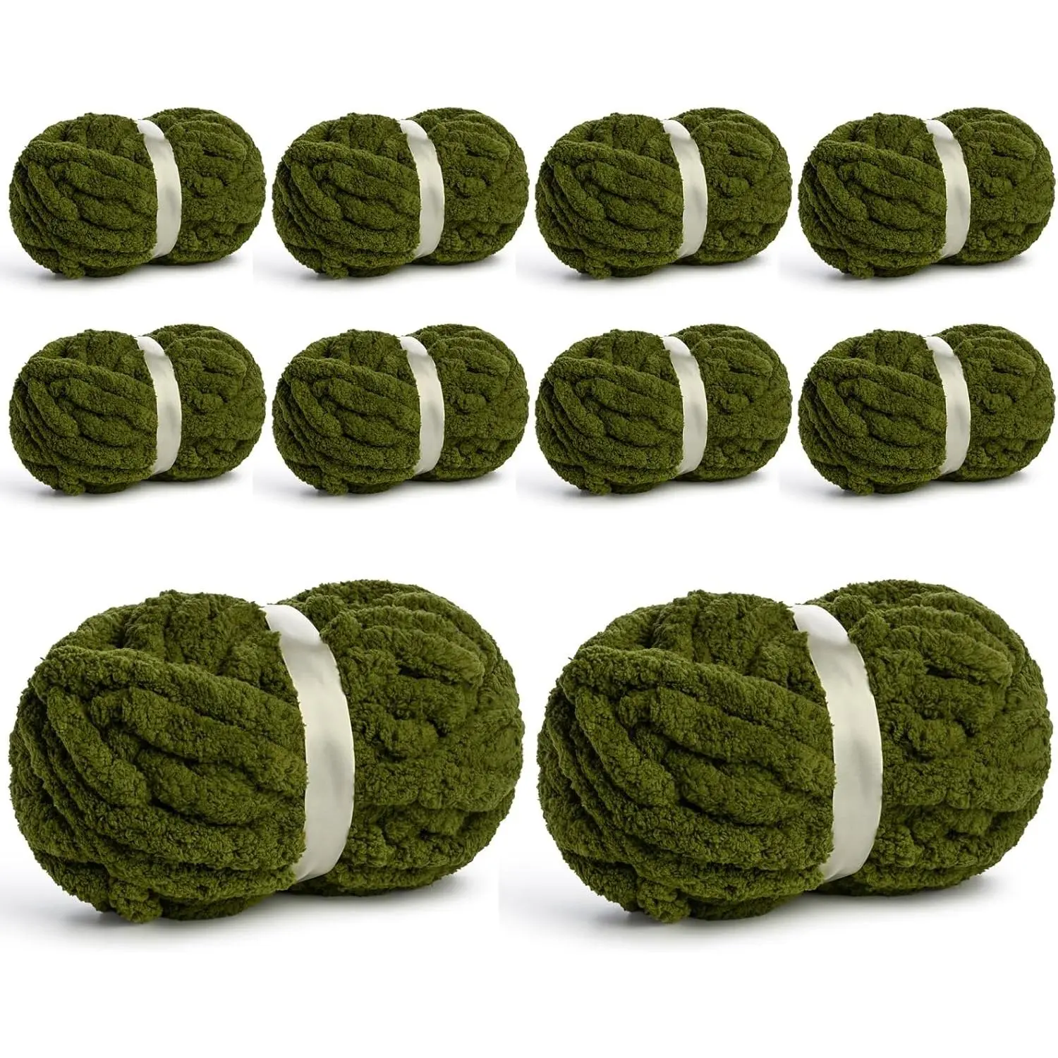 10 Pack  Chenille Yarn for Crocheting, #10 Super Bulky  Soft Yarn for Hand Knitting, 220 yds /70.5 oz Fluffy Chunky Knit Throw Blanket Yarn (Olive Green)