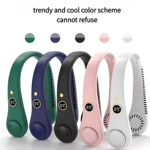 Small portable fan with digital display and bladeless suspension neck fan