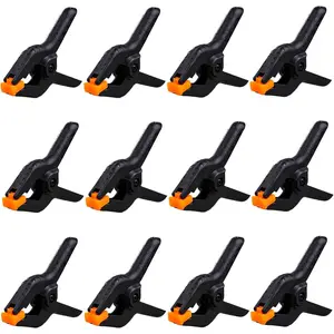 12 Pack 3.5 inch Plastic Spring Clamps, Black Heavy Duty Spring Clips Clamps for Balloon Arch, Crafts, Backdrop Stand, Woodworking, Photography Studios,  Improvement