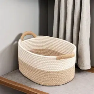 Cotton Rope Woven Storage Basket - Decorative Home Organizer for Clutter Management
