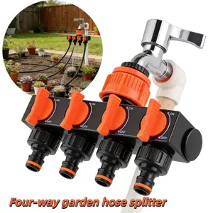 1pc Four-Way Garden Hose Splitter with 4 Individual Switches - Outdoor Irrigation System Connector, Garden Hose Connectors, Leak-Proof Design, Suitable for Lawns, Gardens, and Car Washing Sprinkler Systems