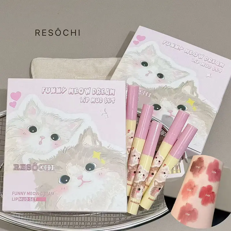 Cute Girl Lipstick Balm Set, Long Lasting Lipsticks, Powder Matte Texture, Dewy Brightening Daily Use, 5-Piece Lip Gloss Kit, Perfect for Everyday Makeup