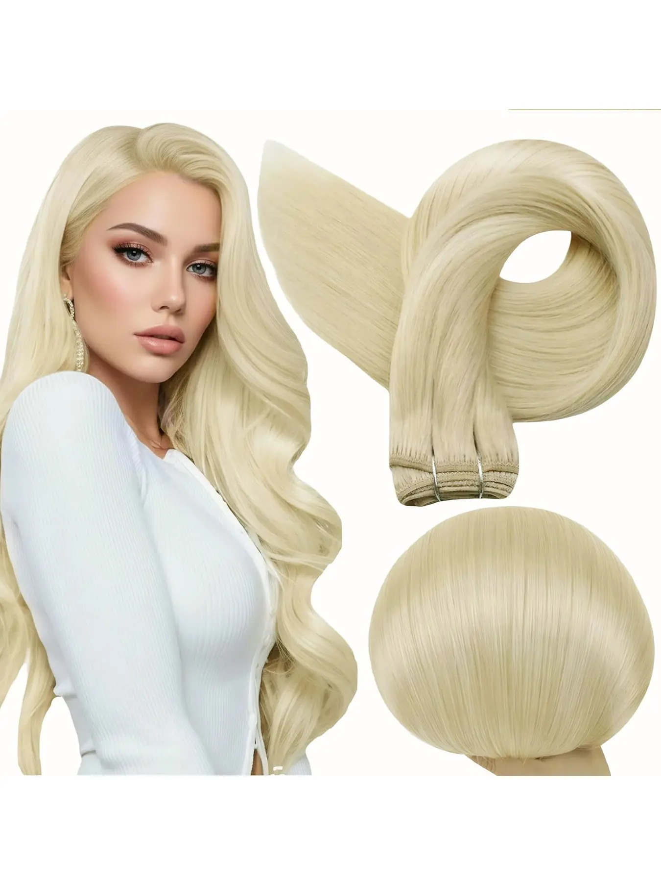 Weft Hair Extensions 16-26inch Straight Human Hair 20Inch Color 60A Platinum Blonde Human Hair Weft Weave Hair Extensions Double Wefted 50g Hair DIY hair extensions Sew In #60A #22 Thick Hair Extensions