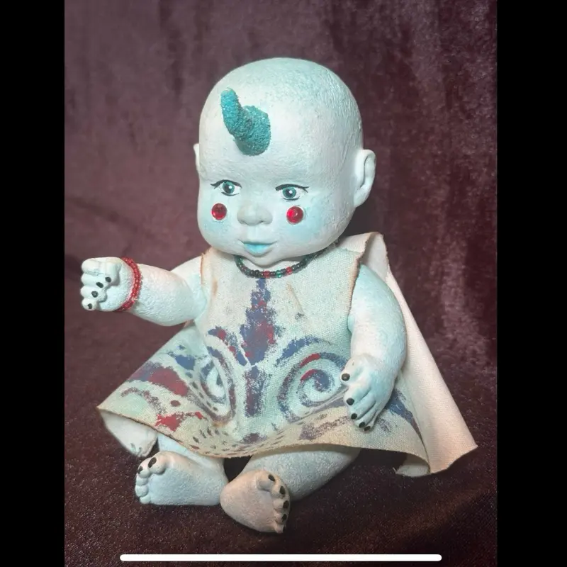 Frost Sprite - Hand-painted Mythical Unicorn Horned Baby Figurine with Bead and Rhinestone Accents