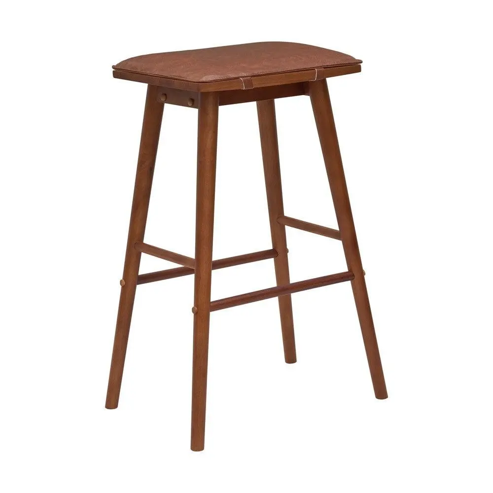 Peroni Mid Century Chair, Backless Solid Wood Bar Stool with Removable Cushion, Faux Leather Saddle-Seat Chairs with Cushions