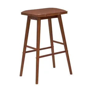 Peroni MidCentury Classic Saddle-Seat Solid Wood/Vegan Leather Backless Bar Stool with Removeable Cushion