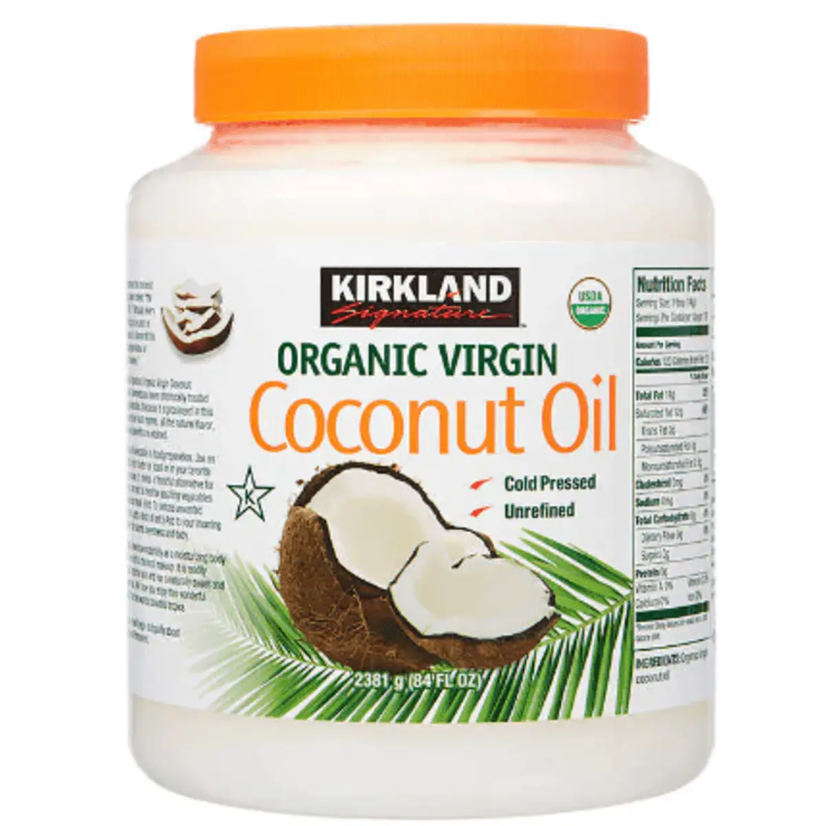 Organic Virgin Kirkland Signature Coconut Oil, (84 fl oz Jumbo Size Jar, Unrefined, Chemical Free, Natural