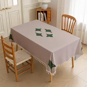 【jit】2Dflat， 1pc Luxurious Fringe Tablecloth, Linen Rectangle Table Cover, Washable, Indoor Outdoor Kitchen Dining Wedding Birthday Party Decor