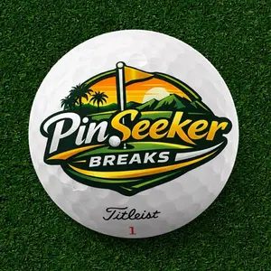 PinSeeker Breaks Golf Ball - White with Green and Yellow Design