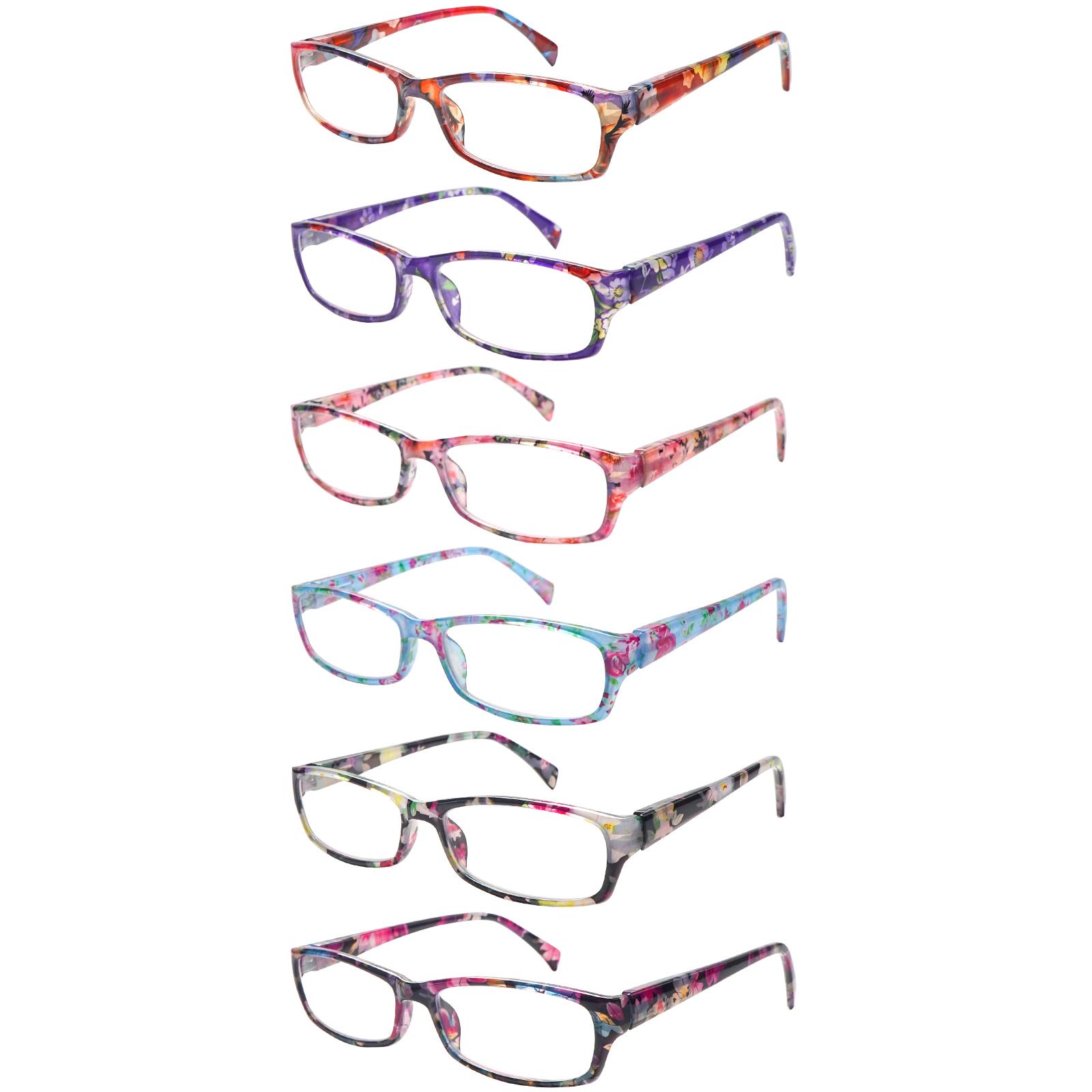 6-Piece Set Of Retro Blue Light-Blocking Reading Glasses, Rectangular Frames, Perfect For Women, Printed Design, Stylish Accessory, Spring Hinges, Durable Lenses, Exudes Charm, Ideal For Everyday Wear