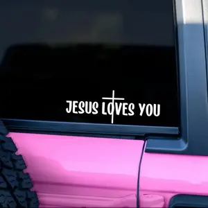 Jesus Loves You Car Sticker, Car Rearview Mirror Sticker, Car Exterior Decoration Accessories, Universal Car Accessories for Car, Laptop, Wall, Sticker for Cars