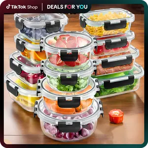 12pcs Glass Food Storage Containers with Leak-Proof Airtight Snap-Lock Lids - Microwave, Oven, Freezer & Dishwasher Safe Square Meal Prep Containers for Lunch, Pantry & Leftovers - Reusable Space-Saving Kitchen Organizers, Kitchen Storage Solutions