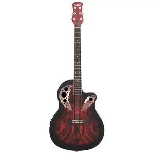 Ideal for Beginners & Enthusiasts: 41 - inch Full - Size Cutaway Acoustic - Electric Guitar, Spruce Top, Grape Voice Hole, Sunset Red unique affordable cool