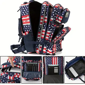 Men's Military Tactical Backpack Rucking Army Molle Daypack 45l Large 3 Days Emergency Survival Backpack Bug out Bag Gym Canvas Backpack Belt Bottle Rack American Stars and Stripes