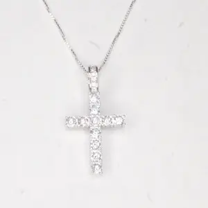 Silver Medium Diamond Cross Necklace - Elegant Design with Medium-Sized Stones