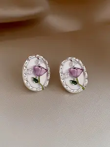 French Vintage Elegant Monet Garden Flower Stud Earrings, Rhinestone Inlay, Women's Tea Party Jewelry, All Seasons