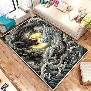 Intertwined dragons and waves. Printed pattern home carpet, suitable for living room, bedroom, kitchen mat, home decoration, carpet, and suitable as a holiday gift for family and friends