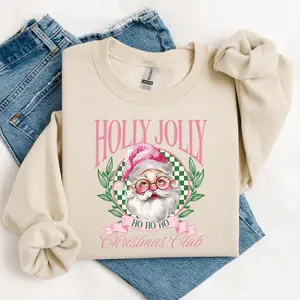 Holly Jolly Christmas Sweatshirt, Pink Santa Christmas Shirt, Xmas Vibes Tee, Cute Christmas Hoodie, Casual Menswear Sweater.