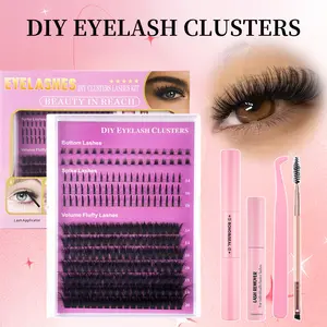 All-in-One DIY Lash Cluster Kit，Mixed Volume & Spike Lashes Natural & Dramatic & Demon Wink Individual Lashes with Bottom Lashes，14-20mm 80D Fluffy Clusters with Applicator Tools