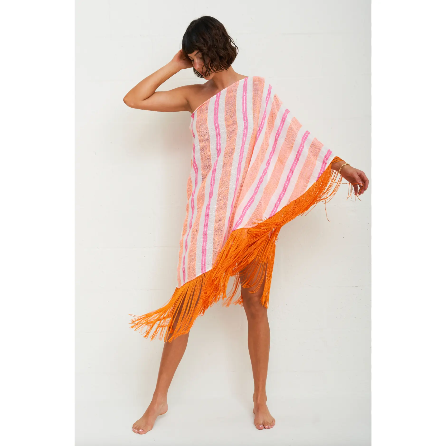 Fringed One Shoulder Kaftan