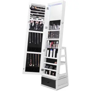 VEVOR Mirror Jewelry Cabinet, 42.5-inch Tall, Full-Length Mirror with Storage, Wall Mount/Over the Door Jewelry Armoire Organizer, Rounded Design, Lockable with 2 Keys and a Travel Organizer, WhiteVEVOR Super Brand Day