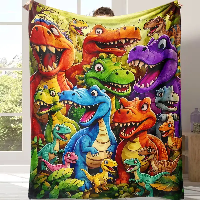 Colorful Dinosaur Flannel Blanket - Soft, Cozy Cooling Blanket for Children (Animals/Insects/Dinosaurs Lovers) - All-Season Home Bedding Throw for Bedroom Sofa - Perfect Warm Gift