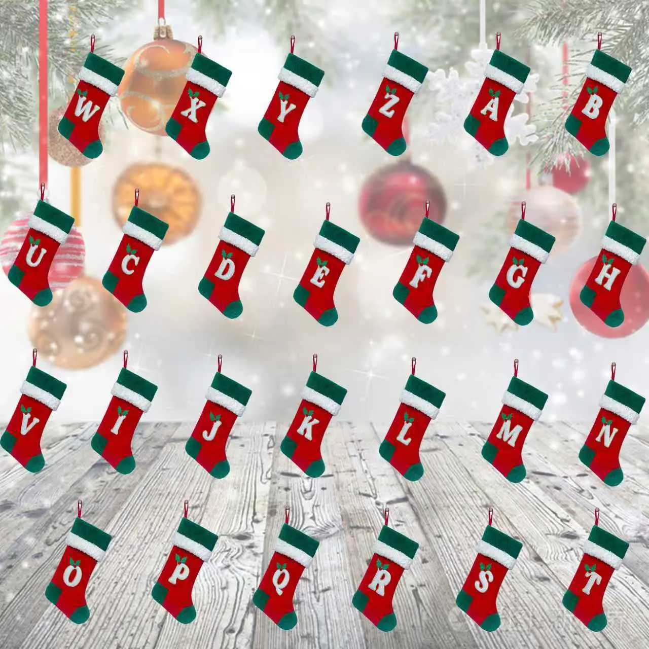 26 English Alphabet Christmas Socks Christmas Decoration Pendants Alphabet Socks Childrens Gift Bags