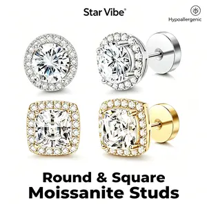 Gen Z Viral Jewelry Get Ready With Me Aesthetic Cushion Round Moissanite Stud Earrings Daily Wear Casual Outfit Date Night Everyday Look S925 Silver Post Nickel Free Minimal Luxury Sparkling Star Vibe Dainty Hypoallergenic Earrings Gift For Women