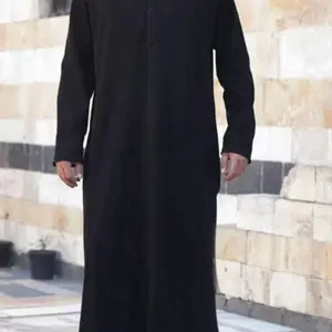 Men's Solid Color Hooded Robe, Elegant Long Sleeve Button Robe for Daily Wear, Fashion Muslim Clothing for All Seasons