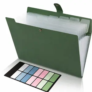 Expanding File Folders with 8 Pockets, Accordion File Organizer with Labels, Portable Paper Bill Receipt Organizer, Letter Size, Home School Office Supplies, Olive Green
