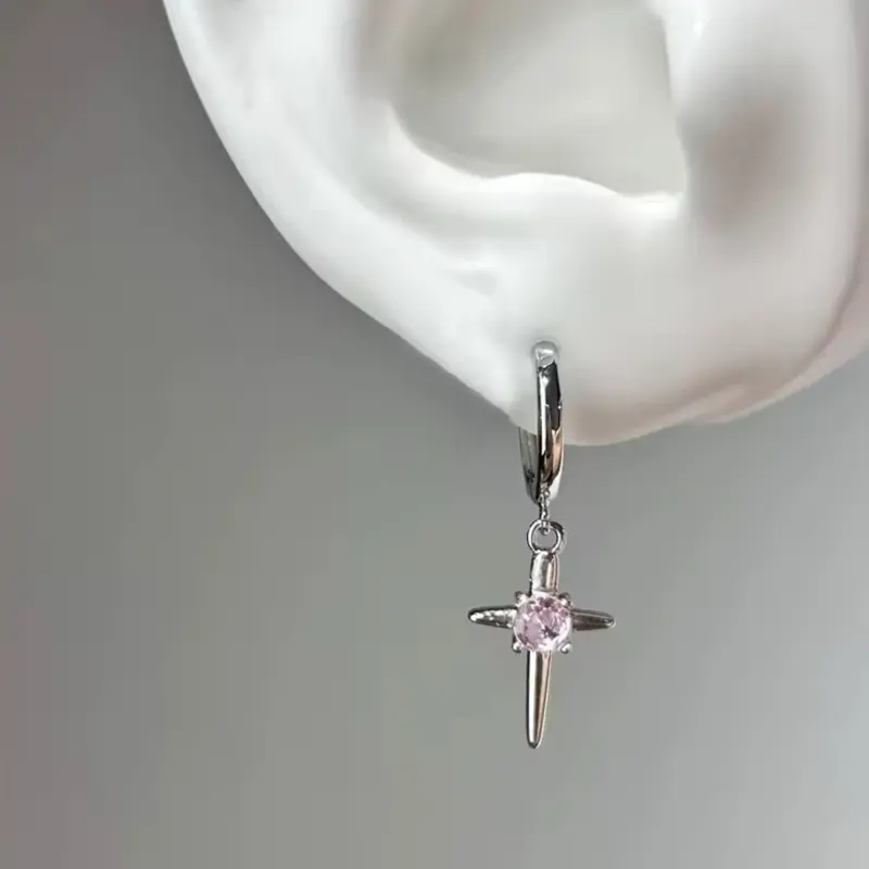 Shiny Zircon Cross Earrings for Women New Piercing Crystal Fashion Stainless Steel Ear Bone Nail Ear Y2K Jewelry Trendy Accessories