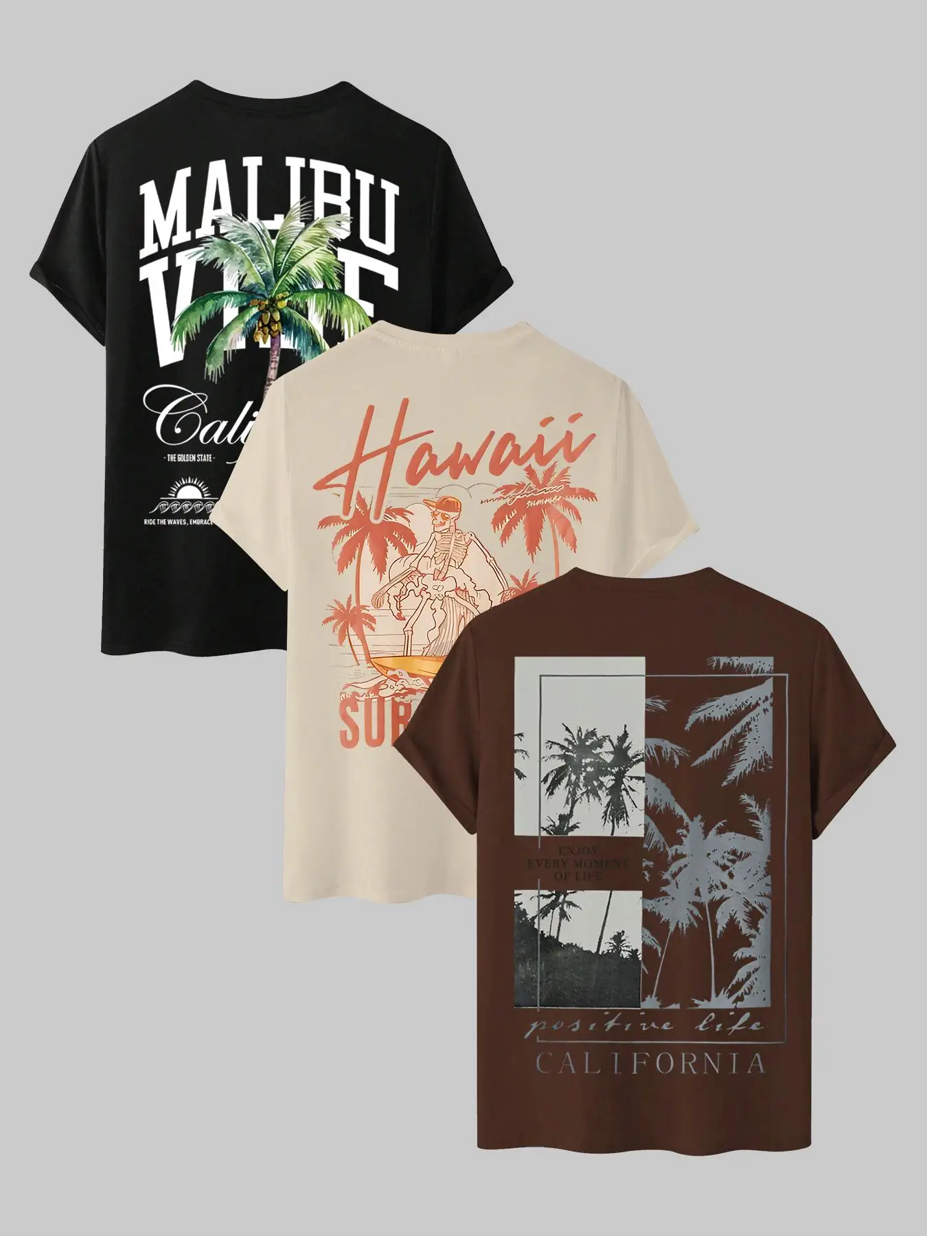 Men's Landscape Print Short Sleeve Tee, Street Casual Shortsleeve Palm Tree Print Round Neck T-shirt, Back To School Summer Graphic Tees, Fashion Men'