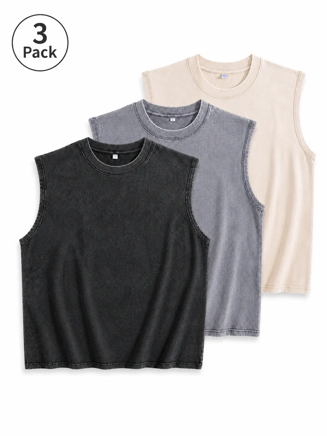 Retro Heavyweight Tank Tops for Men, 3-Pack 210G Washed Oversized Sleeveless Shirts for Gym, Fitness & Casual Streetwear, Chic, Workout, Clothes Products, 100 Cotton, Fitted
