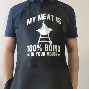 Polyester Kitchen Apron With Adjustable Neck Strap & 3 Pockets, Unisex BBQ Apron, Cooking Apron, Birthday Present,Gift for Husband,Son & BF,Father's Day Gift,Gift for Daughter&Wife&GF,Mother's Day Gift,With Slogan"MY MEAT IS 100% GOING IN YOUR MOUTH"