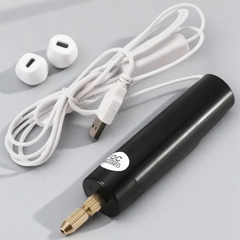 Portable USB Mini Drill Set - Multi-Function Handheld Tool, Power Tool, Diy Tools, Portable Engraving Machine for Jewelry, Wood, Metal DIY Carving, Polishing & Drilling - 5 Diamond-Carbide Heads, Aluminum Non-Slip Body