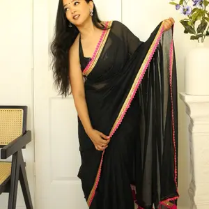 Black Pink Mulmul Cotton Saree