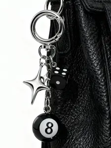 A star&sieve&billiards design keychain, fashionable DIY acrylic men's and women's car keychain, fashionable aluminum alloy stainless steel chain, birthday gift accessories, bag accessories