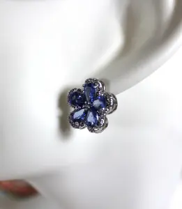 Blue Zirconia Floral Stud Earrings