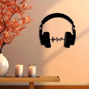 1pc DJ Headphones Metal Wall Art, DJ Headphones Statue Mural, Perfect for Recording Studio Wall, Floating Note Corner, Audio Wave Decor, Year-Round Decor, Ideal Gift for Music Producers