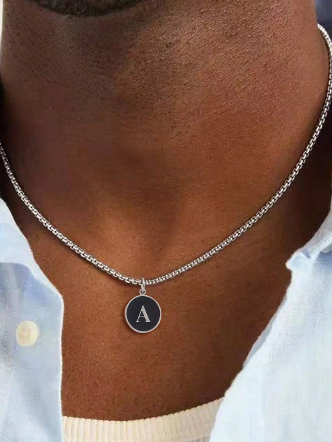 Men's Round Initial Pendant Necklace, Alphabet Letter Necklace, Fashion Punk Silver Color Stainless Steel Chain, Casual All Seasons Jewelry, Chain Necklaces