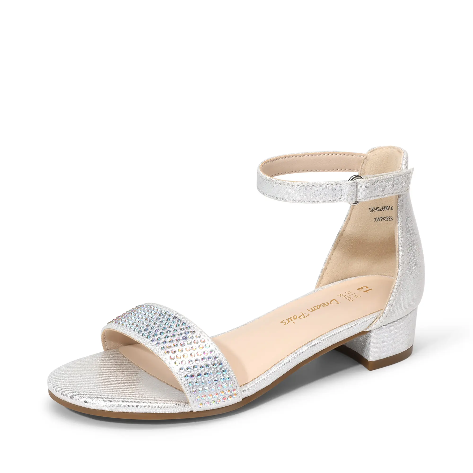 Dream Pairs Little Girl & Toddler Girl Open-Toed Sandals, Sparkles Low Chunky Heel Party Wear Shoes with Buckle Closure, Flexible Sole, Little Girl Sandals