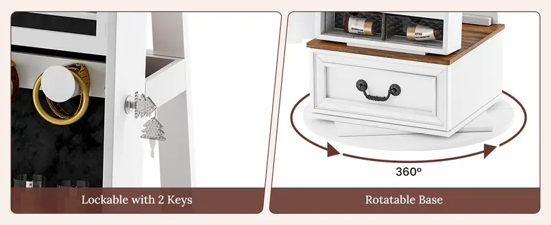 Miuvanity 5-in-1 360 Swivel Jewelry Cabinet with LED Light