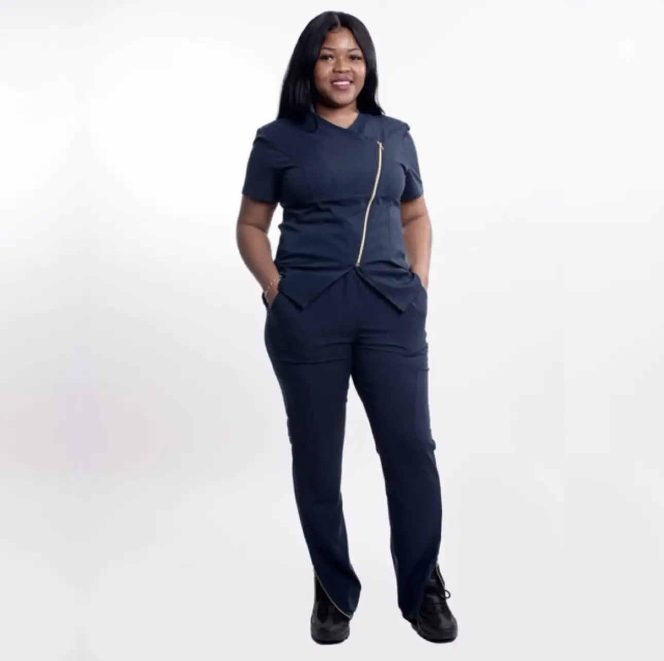 Cross Zipper Scrub Set - Navy Blue
