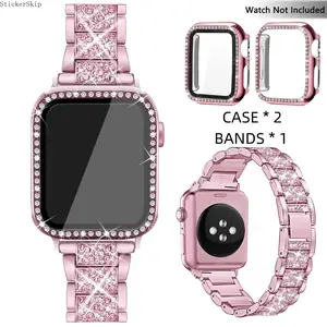2026 Bling Rhinestone Suitable for Apple Watch Band & Case Set – Sparkly Jewelry Bracelet Strap with 2 Protective Covers for Women, Fits Apple Watch Series & Ultra