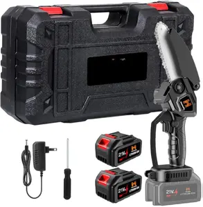 Homefy 6" Cordless Mini Chainsaw 21V Battery-Powered Electric Handheld Saw for Tree Trimming Wood Cutting & Gardening Lightweight One-Hand Use with 2 Batteries & Safety Features