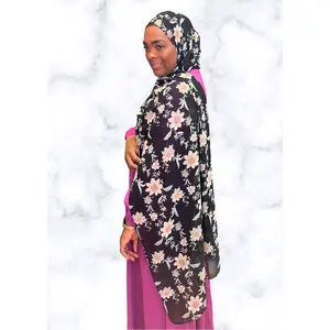 Daffodil Dreams Chiffon Printed Hijab with Floral Design and Colorful Details